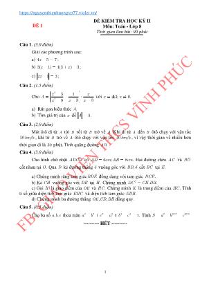 5 Đề kiểm tra học kỳ II môn Toán Lớp 8 - FB Giáo viên THCS Vĩnh Phúc